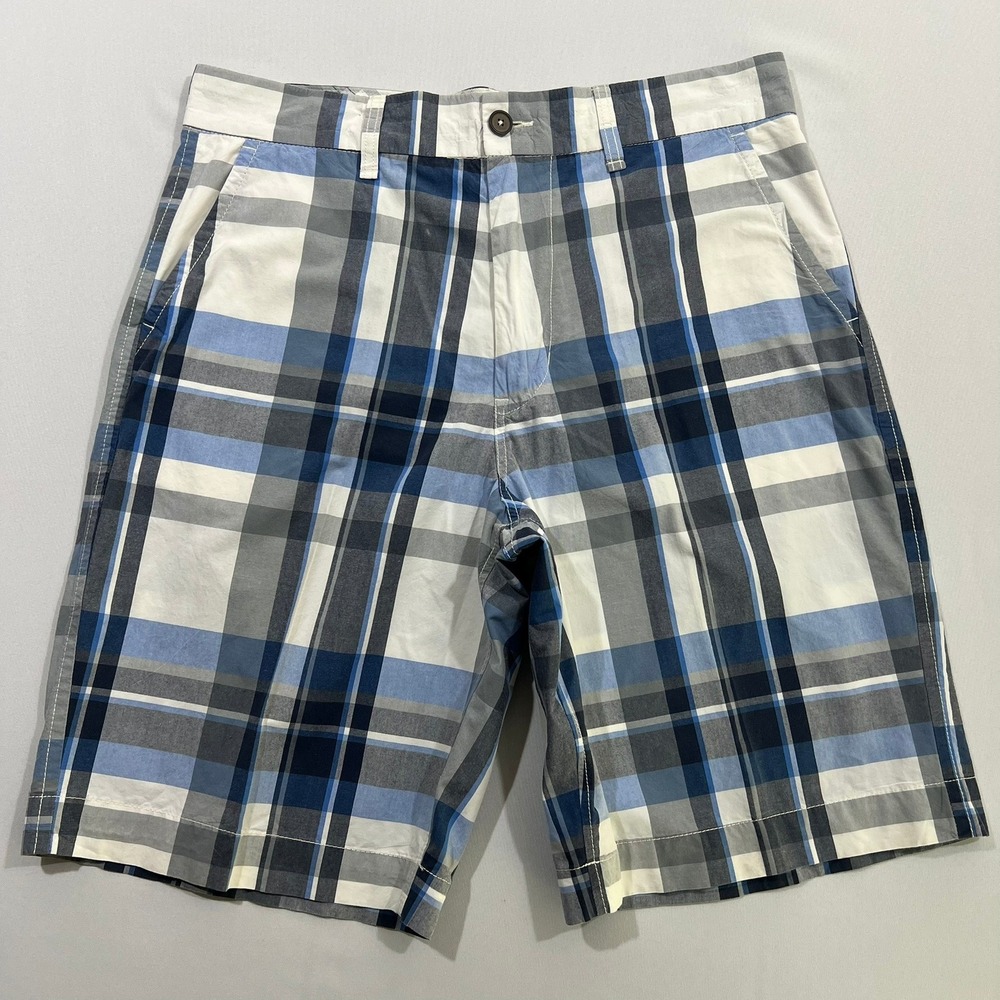 Men's Blue Plaid Cotton Blend Shorts